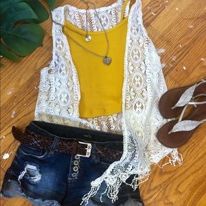 Boho Cream lace long crochet vest-size small